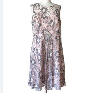 Lovely By Adrianna Papell - Pink and Gray Dress Lace Overlay  - Size 16
